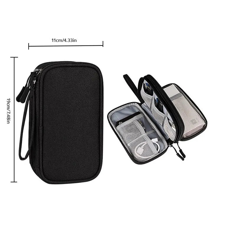 1Pc Pink/Grey/Black/Navy Travel Portable Digital Product Storage Bag USB Data Cable Organizer Headset Charging Treasure Box Bag-Voyage Nomade