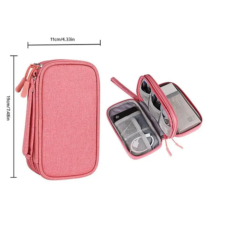 1Pc Pink/Grey/Black/Navy Travel Portable Digital Product Storage Bag USB Data Cable Organizer Headset Charging Treasure Box Bag-Voyage Nomade