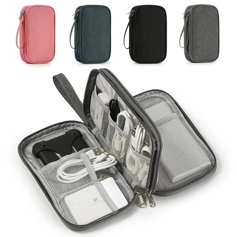 1Pc Pink/Grey/Black/Navy Travel Portable Digital Product Storage Bag USB Data Cable Organizer Headset Charging Treasure Box Bag-Voyage Nomade